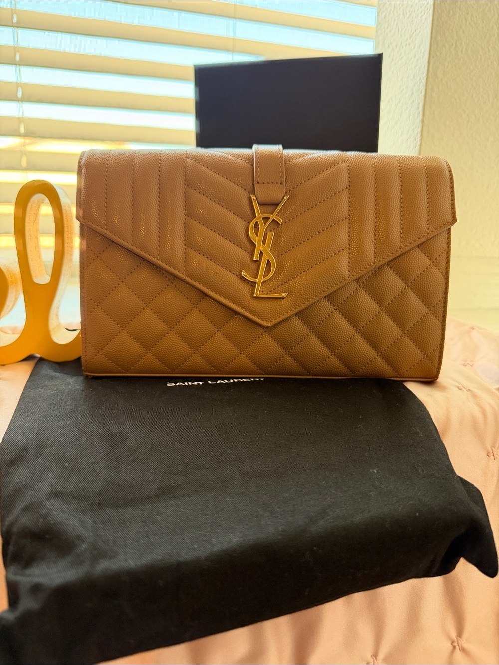 YSL Classic Cassandre Chain Wallet in Grain De Poudre Leather